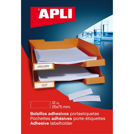APLI Pochette de 12 porte- étiquettes adhésifs 25 x 75 mm