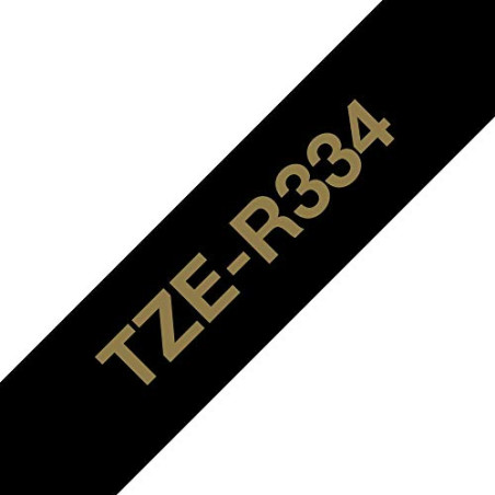 Brother Textiles TZe-R334 Ruban encreur doré sur noir Largeur 12 mm Longueur 4 m