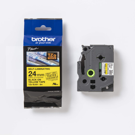 Brother TZe-SL651 Ruban auto-plastifiant Noir sur jaune 24 mm de large 8 m de long