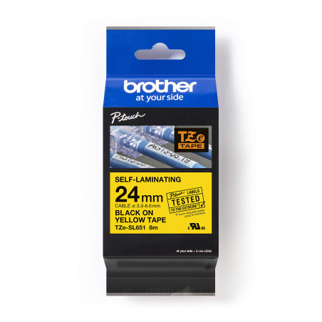 Brother TZe-SL651 Ruban auto-plastifiant Noir sur jaune 24 mm de large 8 m de long