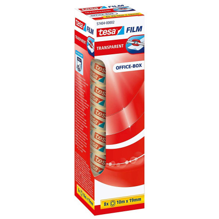 Tesafilm Ruban Adhésif Transparent - Résistant au Vieillissement et au Déchirement - Rubans avec grande adhérence, 10 m x 19 mm