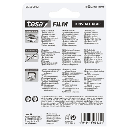 Ruban adhésif cristallin TESA Tesafilm blister 33 x 19 mm