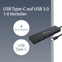 MediaRange Répartiteur USB Type-CTM vers USB 3.0 Noir 1:4