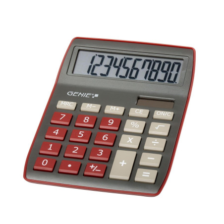 Genie – 840 DR – Calculatrice de bureau – Affichage à 10 chiffres – Double alimentation (solaire et piles) Genie 840 DR rouge fo