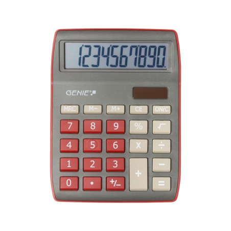 Genie – 840 DR – Calculatrice de bureau – Affichage à 10 chiffres – Double alimentation (solaire et piles) Genie 840 DR rouge fo