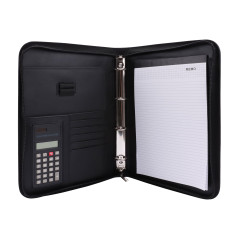 Genie 10742 Porte-documents A4 avec classeur et calculatrice intégrés, plastique résistant aspect cuir avec fermeture Éclair, bl