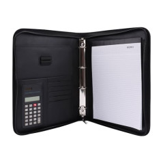 Genie 10742 Porte-documents A4 avec classeur et calculatrice intégrés, plastique résistant aspect cuir avec fermeture Éclair, bl