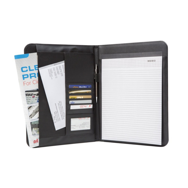 Genie Porte-documents A4 élégant Wiesbaden (Ultra-fin et résistant, similicuir, avec bloc-notes, porte-stylo, pochette, poche po