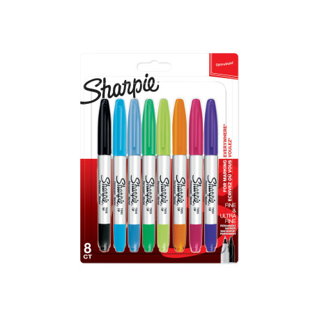 Sharpie Marqueurs permanent | pointe double | Couleurs Assorties | Lot de 8