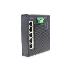 DIGITUS Commutateur réseau Plat - Gigabit Ethernet 5 Ports - Montage sur Rail DIN - Bornier - sans Ventilateur - Noir