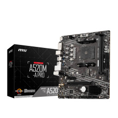 MSI A520M-A Pro Carte-mère Micro-ATX - pour processeurs AMD Ryzen 3è gén, AM4, DDR4 Boost (4600MHz/OC), 1 x PCIe 3.0 x1, 1 x M.2
