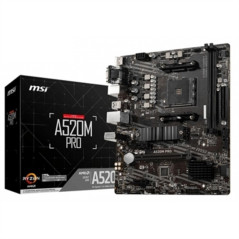 MSI A520M Pro Carte mère Micro-ATX, pour processeurs AMD Ryzen 3000 3è gén, AM4, DDR4, M.2, USB 3.2 Gen 1 Type A, DisplayPort, L
