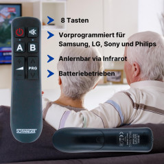 SCHWAIGER - UFB1000 Télécommande Universelle 533-2 en 1 8 Touches pour Personnes âgées Télécommande de Rechange Compatible avec