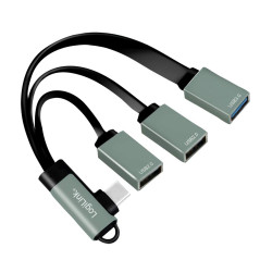 LogiLink UA0361 Hub USB 3.1 Gen1 vers 5 Gbps avec fiche coudée à 90° vers 2 Ports USB 2.0 (Type A) et 1 Port USB 3.0 (Type A)
