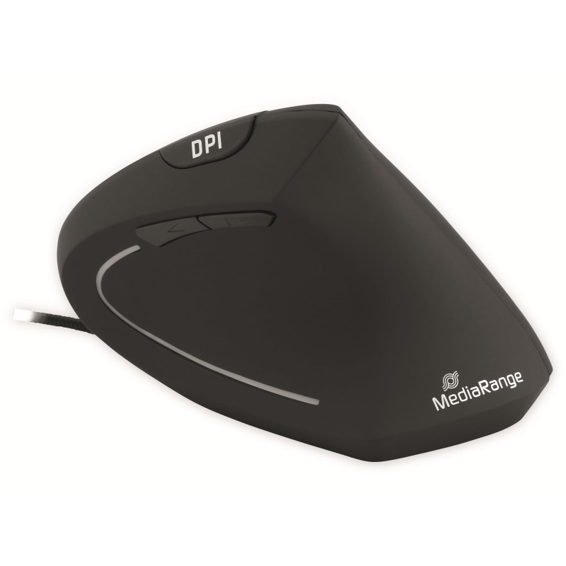 Souris ergonomique MediaRange à 6 boutons avec capteur optique pour droitiers, filaire, noire Souris ergonomique MediaRange à 6 boutons avec capteur optique pour droitiers, filaire, noire