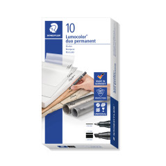 Staedtler Lumocolor Duo 348 - Marqueur Permanent Double Pointe Fine 0,6 Mm Et Pointe Biseau 1,5 À 4 Mm Noir - Boite de 10