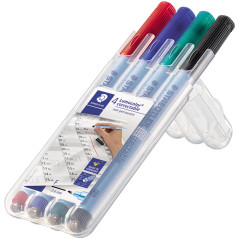 Staedtler Lumocolor Correctable, Feutres non-permanents à pointe moyenne effaçables à sec, Étui chevalet avec 4 feutres assortis