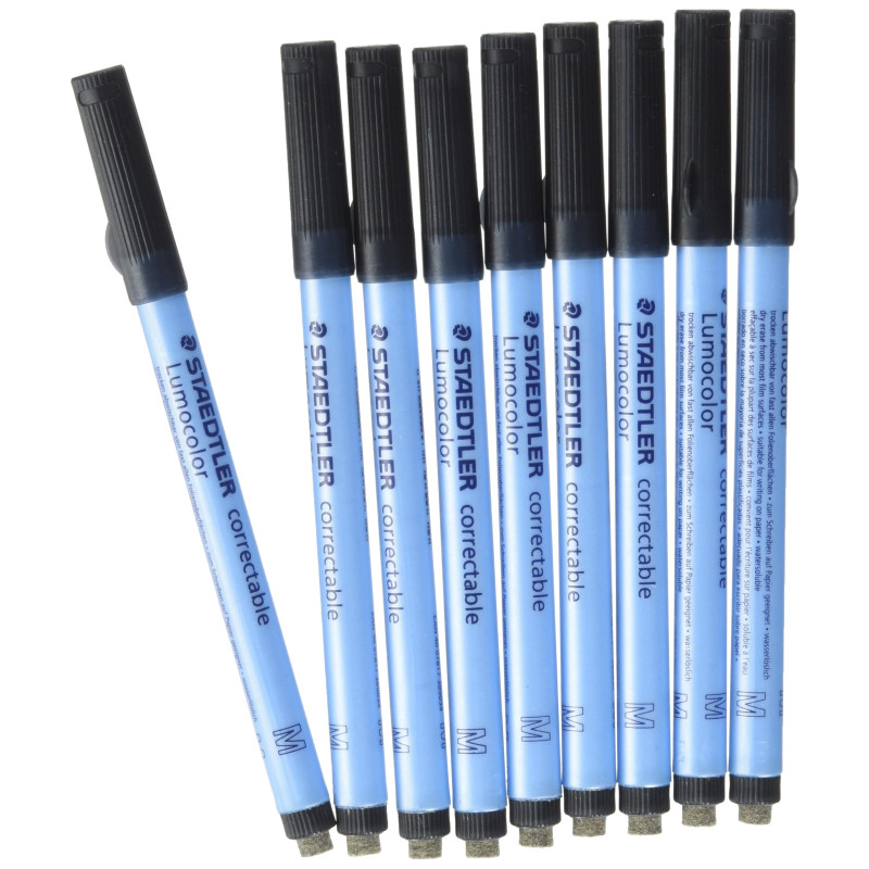Staedtler Lumocolor Correctable 305 - Feutre Non Permanent Effaçable À Sec Pointe Moyenne 1 Mm Noir, lot de 10 Staedtler Lumocolor Correctable 305 - Feutre Non Permanent Effaçable À Sec Pointe Moyenne 1 Mm Noir, lot de 10
