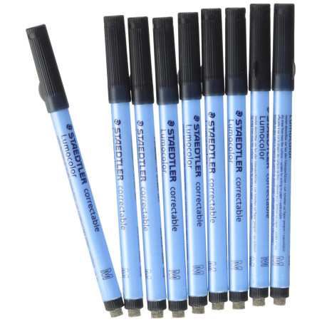 Staedtler Lumocolor Correctable 305 - Feutre Non Permanent Effaçable À Sec Pointe Moyenne 1 Mm Noir, lot de 10