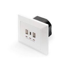 DIGITUS Chargeur USB encastré - 3 prises (2x USB-A & 1x USB-C) - 5V / 3.1A Total - 250V 50Hz - Blanc