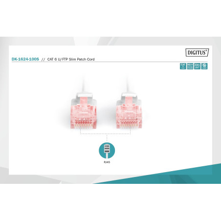 DIGITUS Câble LAN Cat 6-10m - Slim - RJ45 Câble réseau - U/FTP Blindé - Compatible Cat-6A - Gris