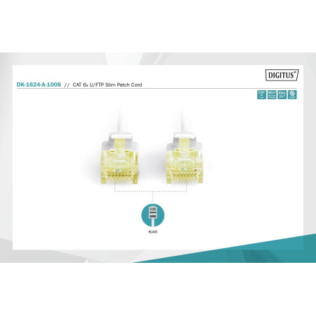 DIGITUS Câble LAN Cat 6A - 10m - Slim - RJ45 Câble réseau - U/FTP Blindé - Compatible Cat-6 - Gris