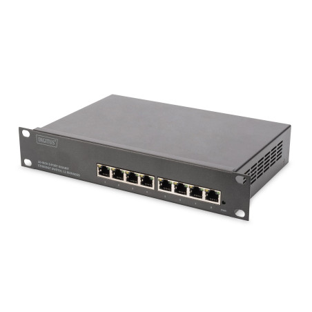DIGITUS Commutateur Gigabit Ethernet – 10 pouces – 8 ports – L2+ Managed – VLAN, agrégation de liens & Port Control – noir