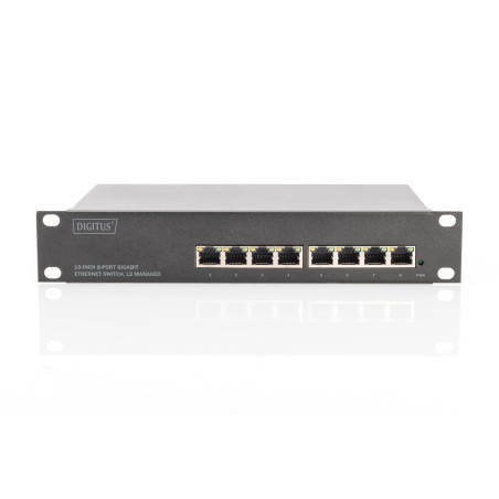 DIGITUS Commutateur Gigabit Ethernet – 10 pouces – 8 ports – L2+ Managed – VLAN, agrégation de liens & Port Control – noir