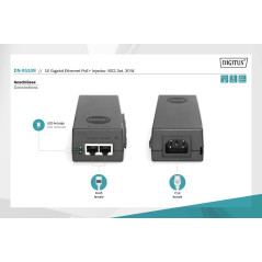 DIGITUS Ethernet PoE+ Injecteur - 10 Gigabit - Budget Power Over Ethernet de 30 W - IEEE 802.3af/at - Détection Automatique des 