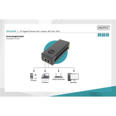 DIGITUS Ethernet PoE+ Injecteur - 10 Gigabit - Budget Power Over Ethernet de 30 W - IEEE 802.3af/at - Détection Automatique des 
