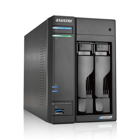 Asustor Lockerstor 2 AS6602T 2 Baies Serveur NAS Bureau Boîtier Quad Core 2.0 GHz CPU, 4 Go RAM DDR4, M.2 NVMe SSD Cache, sans d