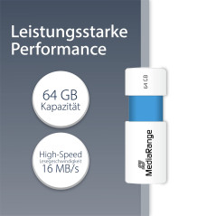 Clé USB 2.0 - MEDIARANGE - 64 GO - Blanc/Bleu