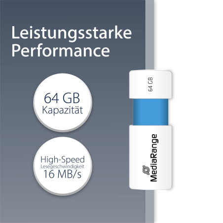Clé USB 2.0 - MEDIARANGE - 64 GO - Blanc/Bleu