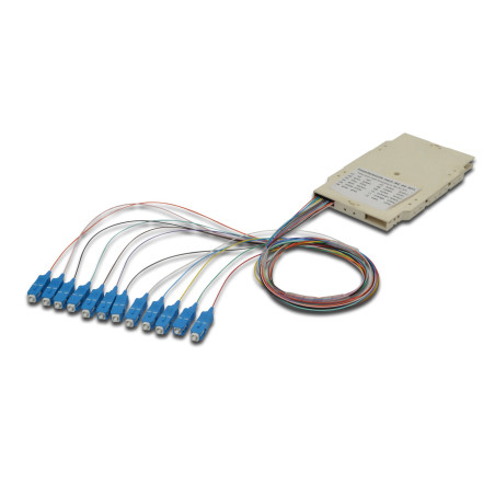 DIGITUS Cassette d'épissure Fibre Optique - 12 Pigtails - pré-assemblé - SC - OM4 - teinté dans la Masse Selon DIN IEC 60304 - B