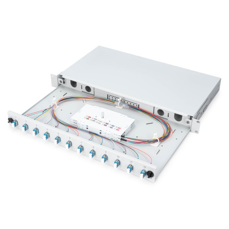 DIGITUS Boîte d'épissure fibre optique 12 couplages - LC - OS2 - 1U 19 pouces - Single-Mode duplex - Avec cassette d'épissure - 