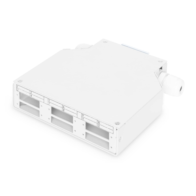 DIGITUS Boîte d'épissure Fibre Optique - Montage sur Rail DIN - 6 Ports - pour coupleurs SC Duplex - boîtier métallique DIGITUS Boîte d'épissure Fibre Optique - Montage sur Rail DIN - 6 Ports - pour coupleurs SC Duplex - boîtier métallique