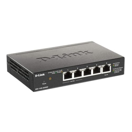 D-Link DGS-1100-05PDV2 Switch administrable smart 5 ports Gigabit PoE, alimentation PoE, passthrough PoE, 802.3af, prise en char