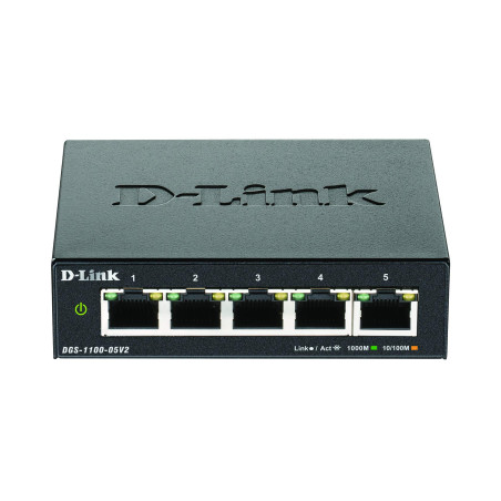 D-Link DGS-1100-05V2 Switch administrable Smart Gigabit 5 ports avec prise en charge VLAN, fonctionnalités de couche 2, QoS, 802
