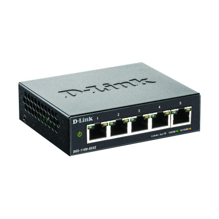 D-Link DGS-1100-05V2 Switch administrable Smart Gigabit 5 ports avec prise en charge VLAN, fonctionnalités de couche 2, QoS, 802