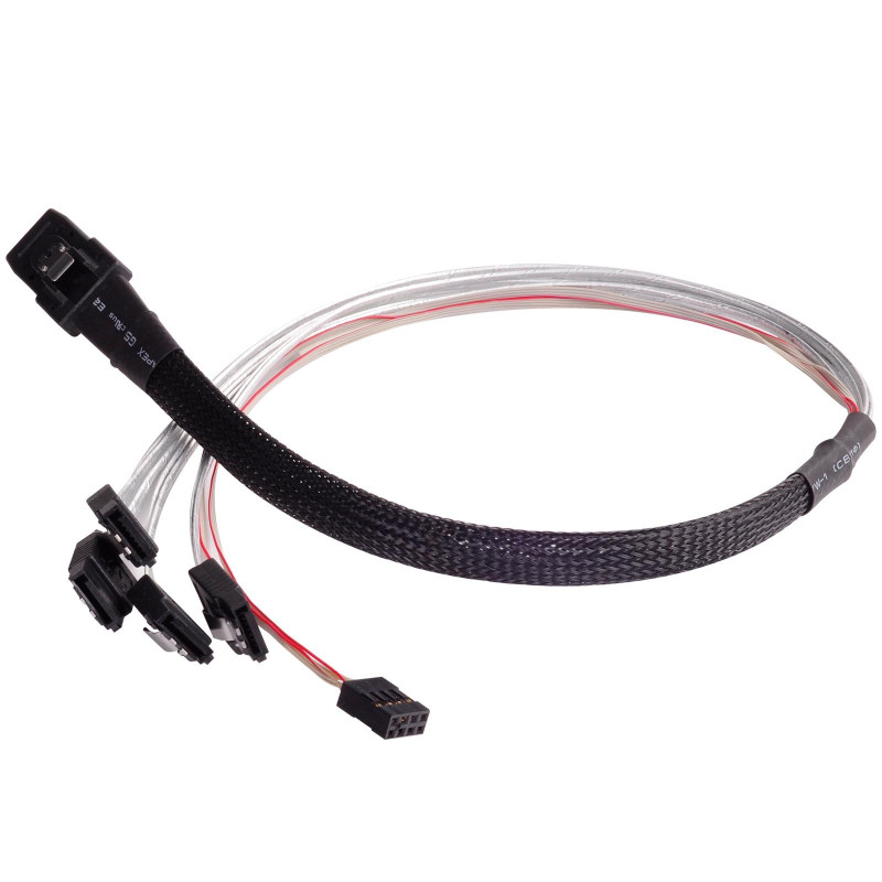 SilverStone SST-CPS03 - Mini SAS SFF8087 interne 36 broches vers câble épais et protégé 4 SATA 7 broches (avec bande latérale), 