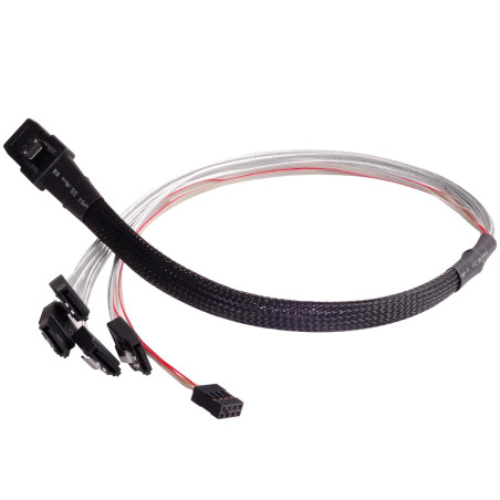SilverStone SST-CPS03 - Mini SAS SFF8087 interne 36 broches vers câble épais et protégé 4 SATA 7 broches (avec bande latérale),