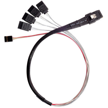 SilverStone SST-CPS03 - Mini SAS SFF8087 interne 36 broches vers câble épais et protégé 4 SATA 7 broches (avec bande latérale),