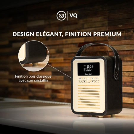 VQ Retro Mini Radio DAB Plus/DAB avec Bluetooth, FM et Radio Réveil Fonction - Alimentée par Secteur et Batterie Radio Portable