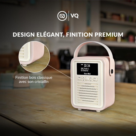 VQ Retro Mini Radio DAB Plus/DAB avec Bluetooth, FM et Radio Réveil Fonction - Alimentée par Secteur et Batterie Radio Portable