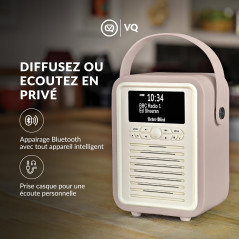 VQ Retro Mini Radio DAB Plus/DAB avec Bluetooth, FM et Radio Réveil Fonction - Alimentée par Secteur et Batterie Radio Portable 