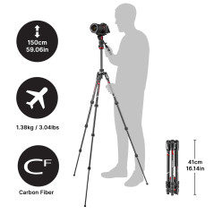Manfrotto MVKBFRTC-Live Befree Live Trépied de Voyage en Carbone, avec Fermeture Twist, Rotule Fluide MVH400AH, pour Appareils V