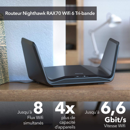 NETGEAR Routeur WiFi 6 AX6600Nighthawk Bi-Bandes 8 flux (RAX70) - WiFi AX6600 (Vitesses jusqu'à 6 Gbit/s), Couverture jusqu'à 30