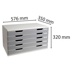 Exacompta - Réf. 322041D - MODULO A3 - Caisson 5 tiroirs fermés pour documents A3+ - Dimensions extérieures : Profondeur 35 x la