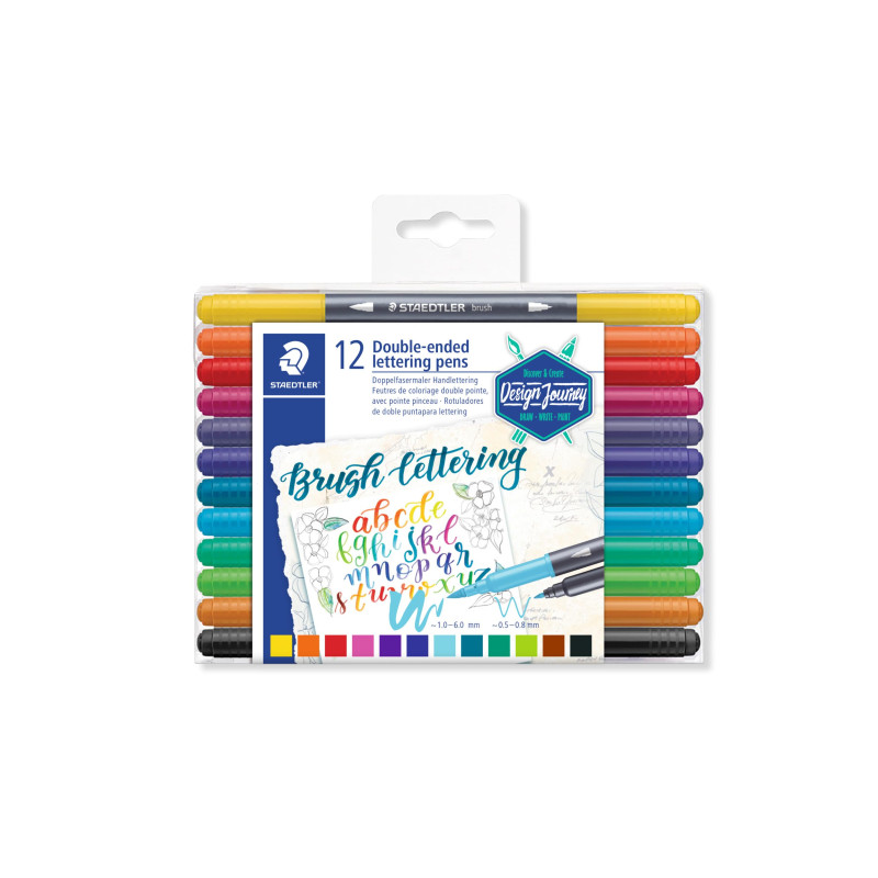 Staedtler Brush Letter Duo, Feutres de coloriage à double pointe pour lettrage au pinceau, Pointe pinceau 1-6 mm et pointe fine Staedtler Brush Letter Duo, Feutres de coloriage à double pointe pour lettrage au pinceau, Pointe pinceau 1-6 mm et pointe fine