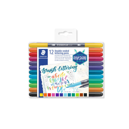 Staedtler Brush Letter Duo, Feutres de coloriage à double pointe pour lettrage au pinceau, Pointe pinceau 1-6 mm et pointe fine